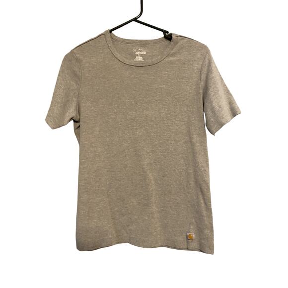 Carhartt Womens Large Gray Short Sleeve Tee Top Shirt Crew Neck Logo Cotton - Picture 1 of 7
